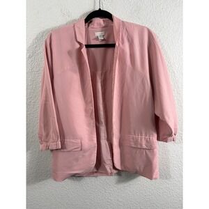 Chicos Pink Modal Blend Open Front Blazer Jacket Size 0 S 3/4 Sleeve